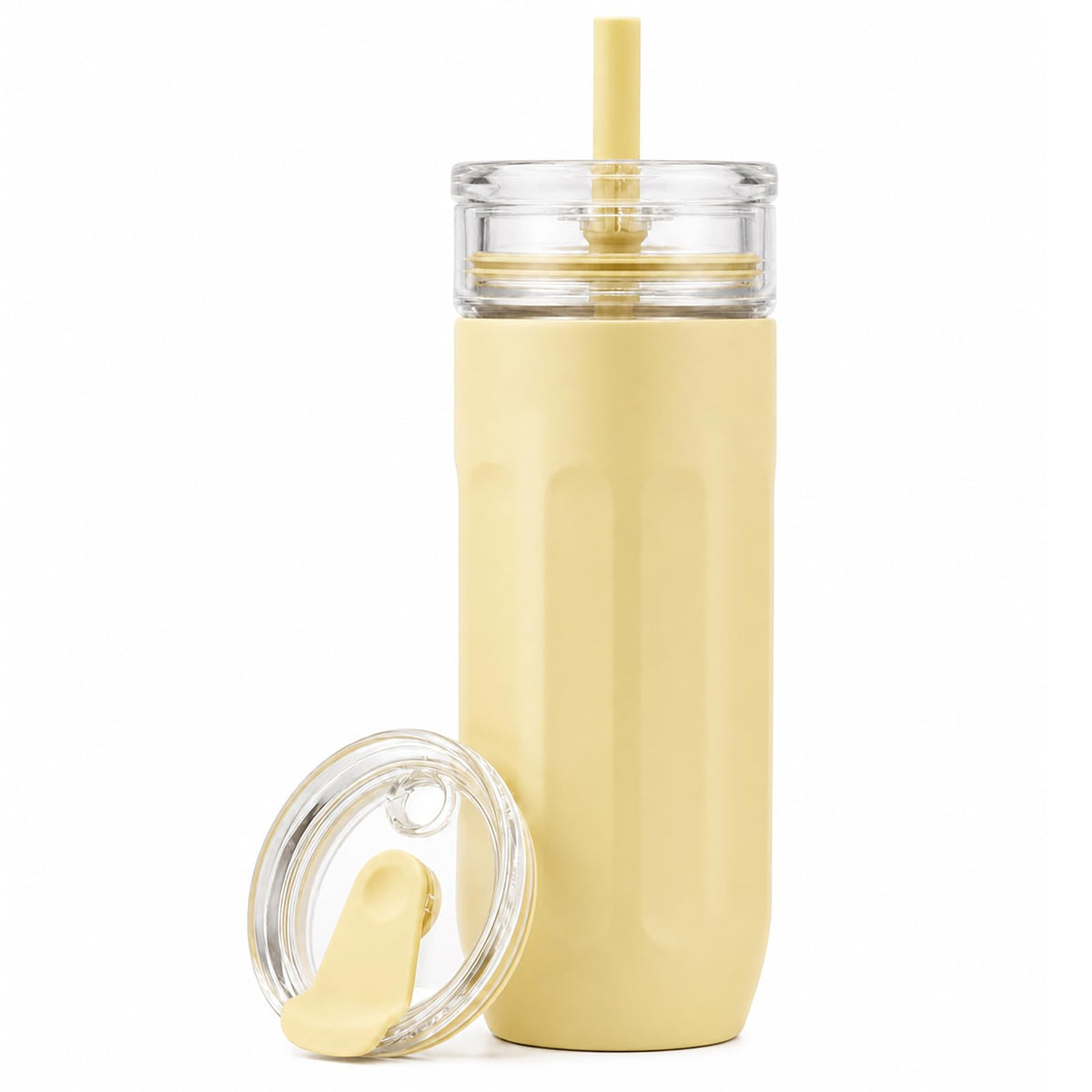 chunmo 18 oz Vacuum Insulated Glass Tumbler with Straw Lid & Spout Lid - Keeps Drinks Cold for 12 Hrs - Perfect Size Iced Coffee Cup - Smoothie Cup - Dishwasher Safe