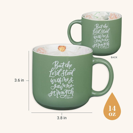 Christian Art Gifts Inspiring Ceramic Coffee Mug for Women: Lord Stood with Me Bible Verse, Microwave & Dishwasher Safe Novelty Cup, Sturdy Handle, Encouraging Gift for Women, Green Floral, 14 oz.