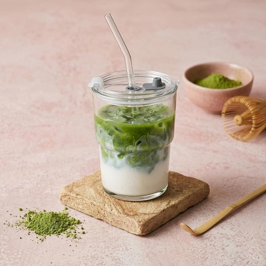 Olvini 13oz Glass Tumbler with Straw and Lid, Reusable Iced Coffee Cup Tumbler, Cute Glass Cups for Water, Matcha, Travel Coffee Mugs (Clear)