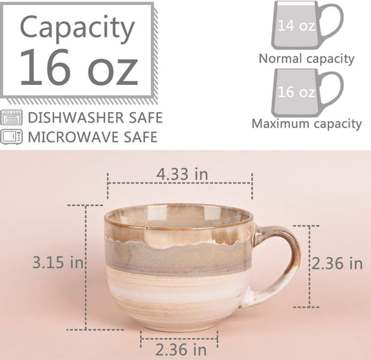 Bosmarlin Large Ceramic Coffee Mug Set of 2, Stoneware Jumbo Latte Mugs for Office and Home, 16 Oz, Dishwasher and Microwave Safe(Brown Grey, 2)