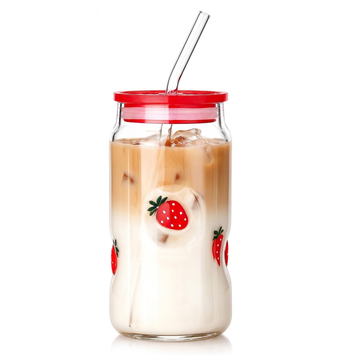 Joeyan 3D Daisy Glass Cup with Lid & Straw, 16oz Floral Iced Coffee Tumbler