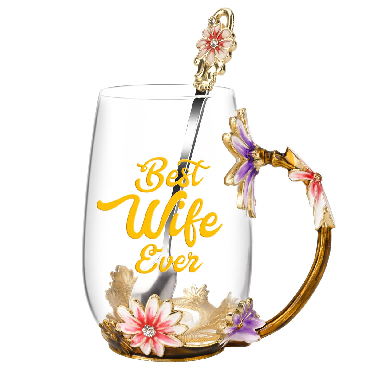 Tea Cup Glass Coffee Enamels Mug Gifts for Mom Women Christmas Birthday