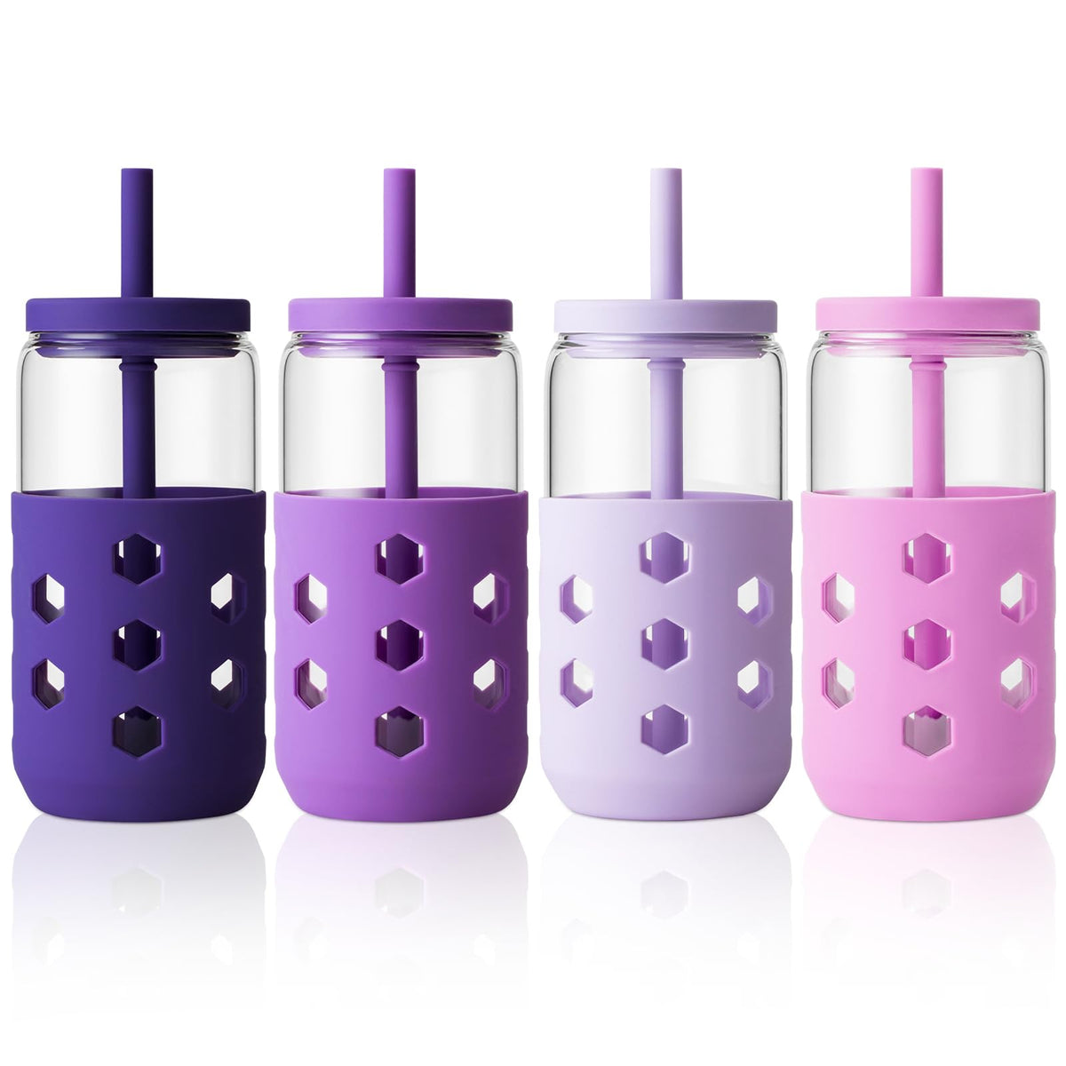 Mrsdry 16 oz Glass Cups with Lids and Straws for Gift, 4-Pack, Mint