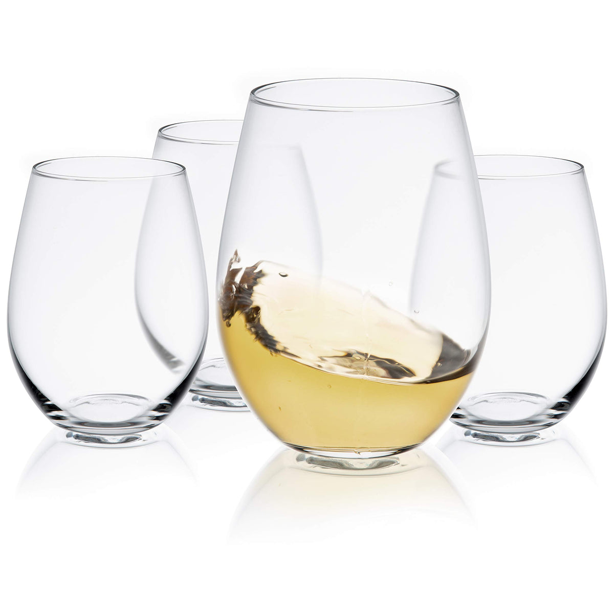 JoyJolt Spirits Stemless Wine Glasses for Red or White Wine (Set of 4)-15-Ounces