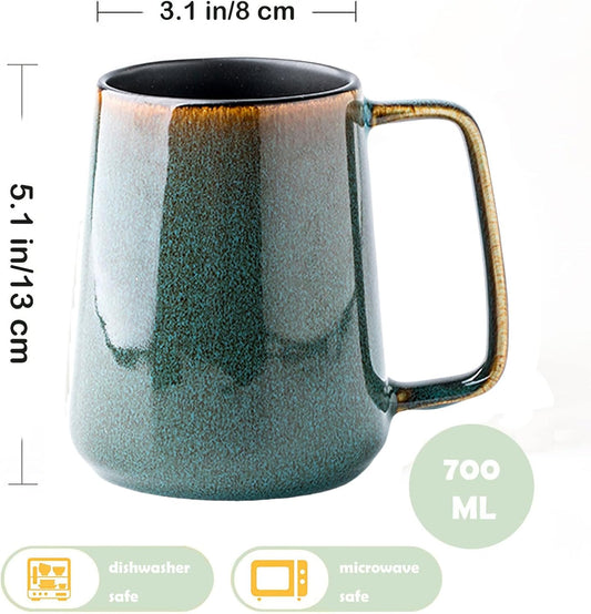 Large Ceramics Coffee Mugs,24 oz,Large Handle Design,Extra Large Tea and Coffee Cup for Office and Home,Microwave and Dishwasher Safe(Color:24 oz green)