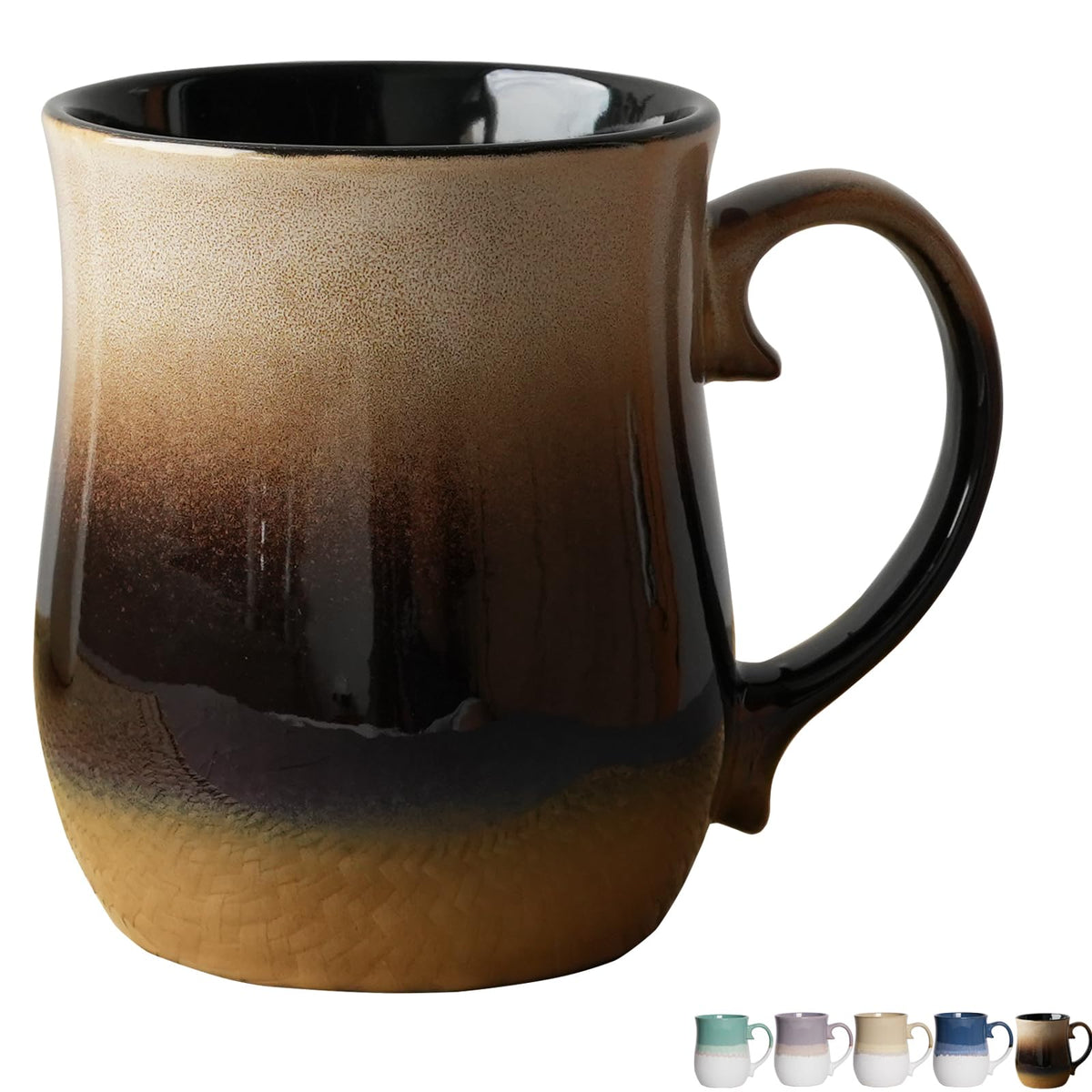 Bosmarlin Extra Large Ceramic Coffee Mug, 26 Oz, Dishwasher and Microwave Safe, Big Oversized Tea Cup, Reactive Glaze (Deep Blue)