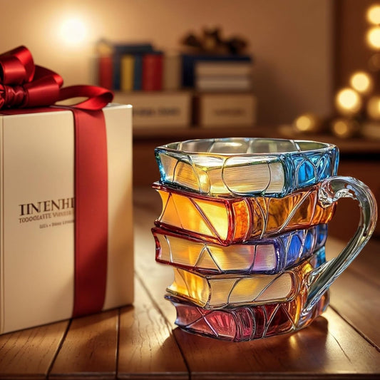 3D Painted Book Stack Glass Coffee Mug, 12 oz Colorful Heat-Resistant Cup, Christmas & Holiday Gifts for Books Lovers, Readers, Writers, Librarians, Book Club and Bookworm Fans