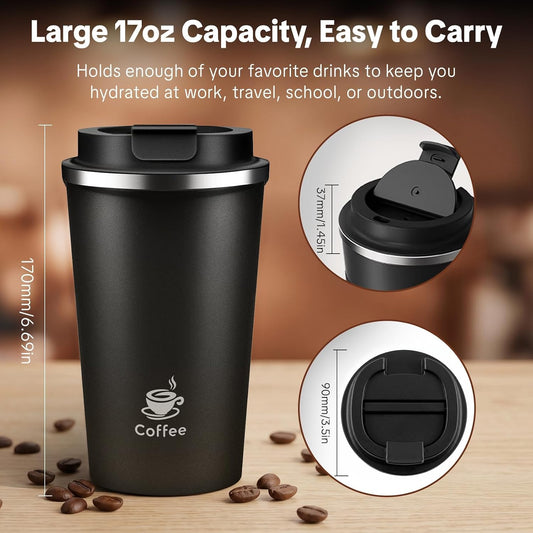 17oz Travel Coffee Mug ,Leakproof Vacuum Coffee Cup Insulated Tumbler