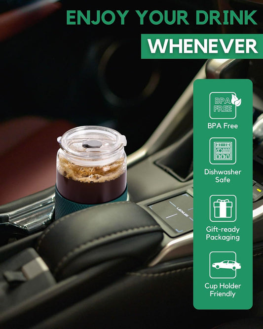 ColoVie Glass Tumbler with 3 IN 1 Lids and Glass Straws(Extra Silicone Tips), Silicone Protective Sleeve, Iced Coffee Cup, Travel Water Bottle, Soda Beer Glass Cups, Hot Tea-White 20oz 1pc