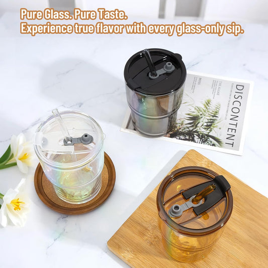 13 oz Glass Tumbler with Glass Straw and Lid