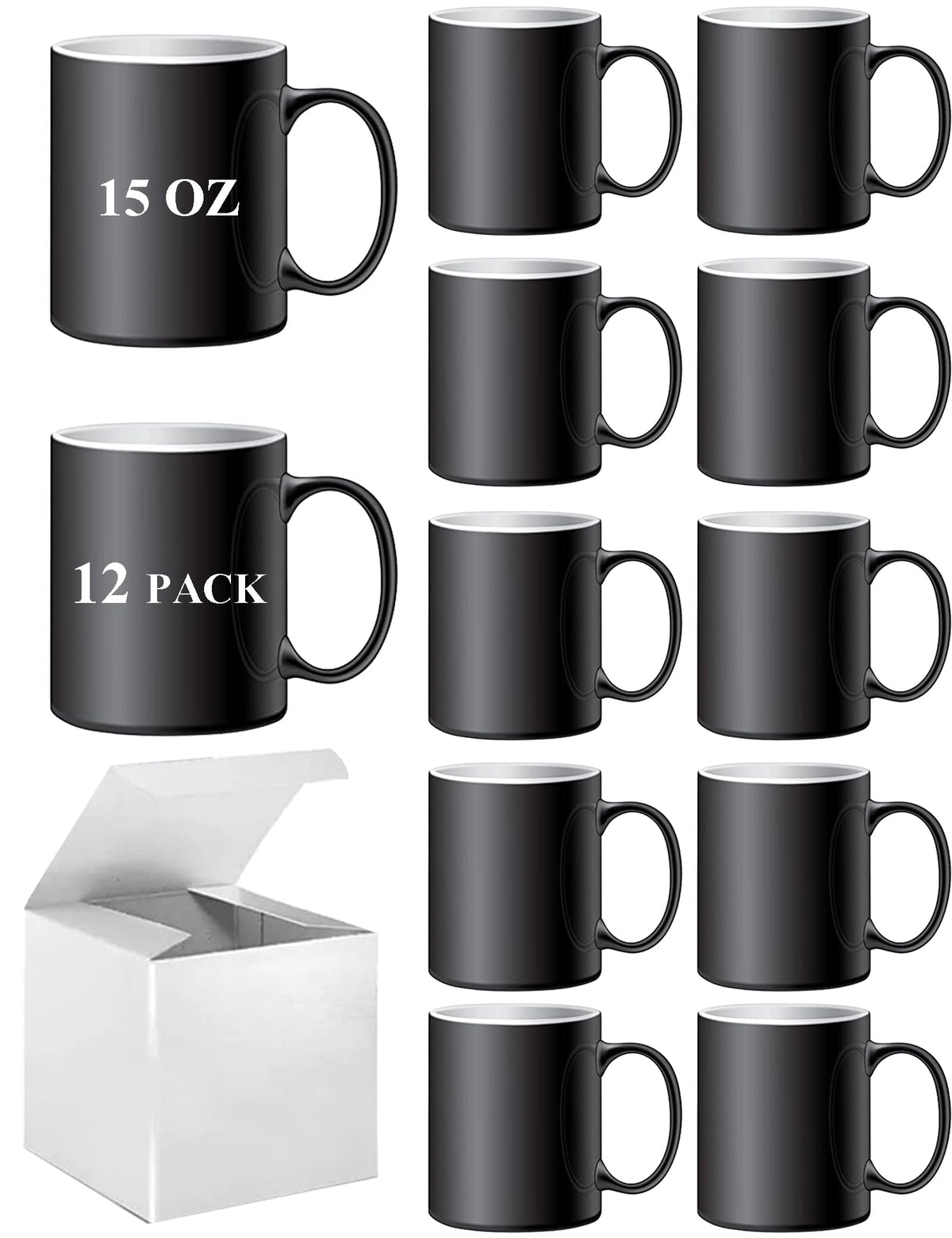 ABBSH Sublimation Mugs, Sublimation White Coffee Mugs Tazas Para Sublimacion Blank 11 OZ With Box for for Coffee, Soup, Tea, Milk, Latte, Hot Cocoa Set of 12
