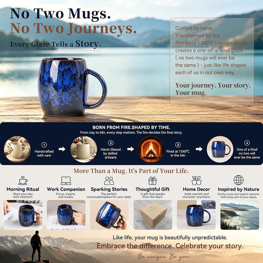 Deep Cobalt Ceramic Mug, 14oz Reactive Glaze Coffee Mug, Office Gift