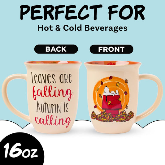 Silver Buffalo Peanuts Snoopy Fall Leaf, Wide Rim Ceramic Mug, 16oz