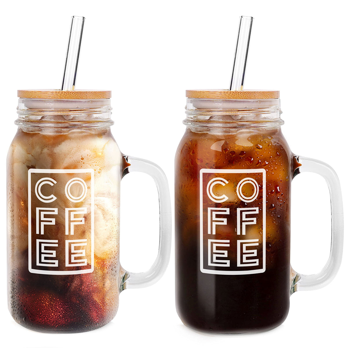 ANOTION Mason Jar with Lid and Straw, 24 oz Regular Mouth Mason Jars with Handle Drinking Glasses Tumbler Reusable Cups Smoothie Water Bottles for Iced Coffee Classic