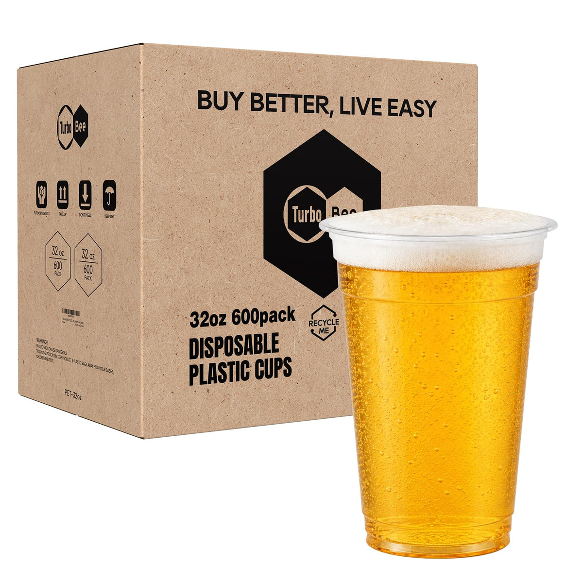 Turbo Bee 50 Sets 32 OZ Clear Plastic Cups with Lids and Straws, Disposable To Go Iced coffee cups with lids for Cold Drinks, Smoothie, and Slushie