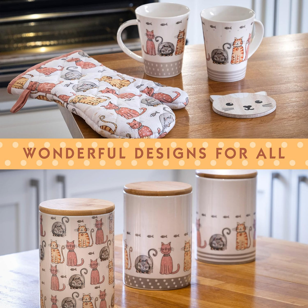 SPOTTED DOG GIFT COMPANY Cat Mugs, 12.2 oz Coffee Mug Set of 4, Happy Cats Themed Ceramic Tea Cups, Microwave & Dishwasher Safe, Cute Cat Gifts for Women and Animal Lovers
