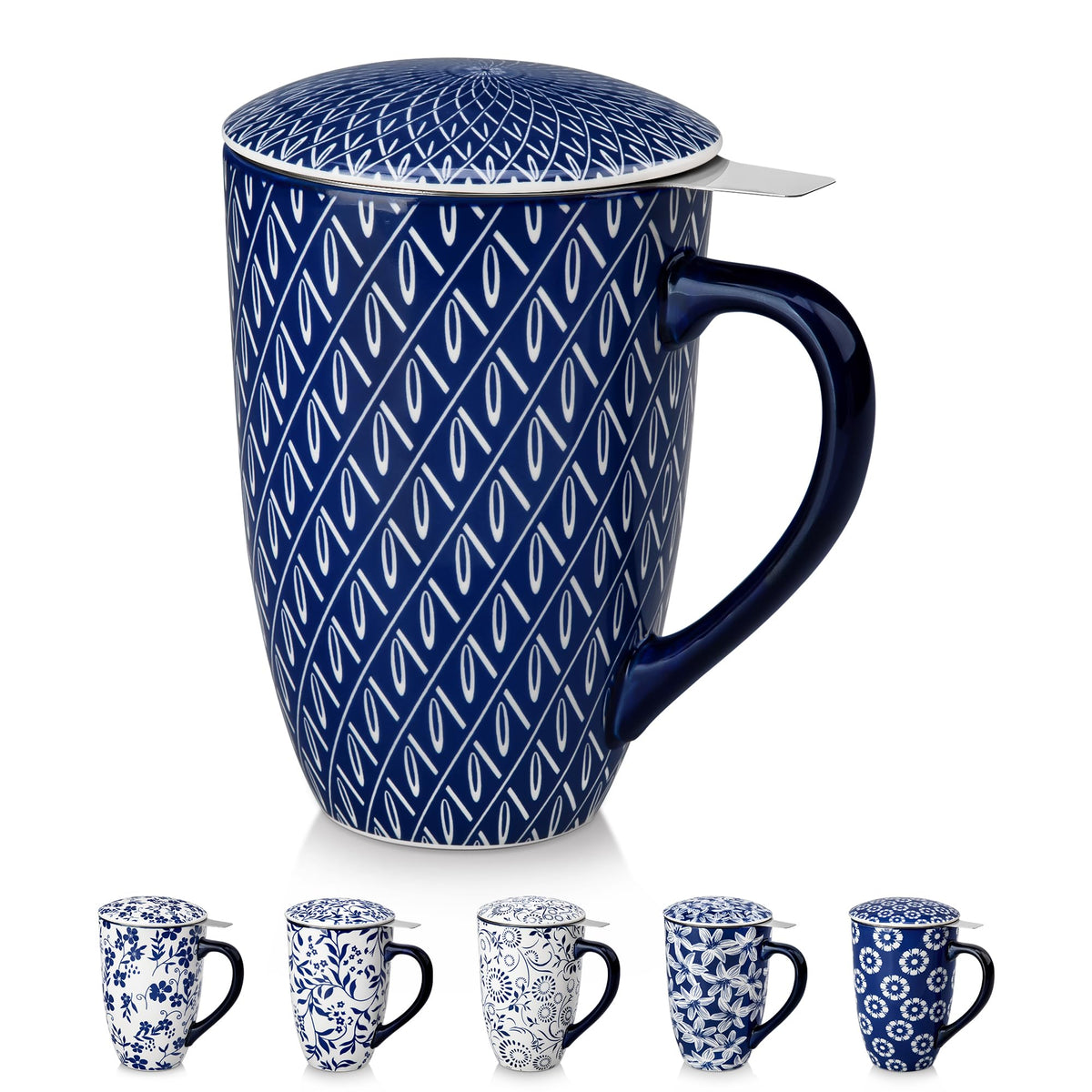 vancasso SELENE Porcelain Tea Mug, 18 oz Porcelain Tea Cup with Infuser and Lid Steeps Loose Leaf Tea, Microwave & Dishwasher Safe, Five-Leaf Clover