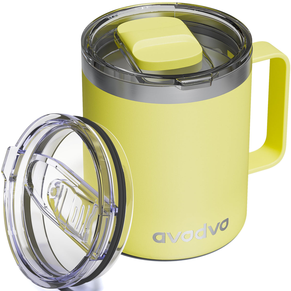 12oz Insulated Coffee Mug with 2 Lids & Handle, Stainless Steel Cup