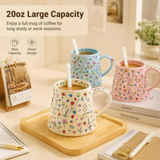 20oz Large Floral Coffee Mug with Big Handle, Mother's Day & Christmas Gift