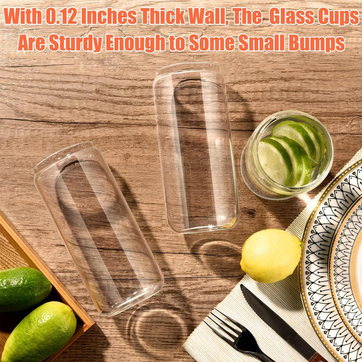 12PCS 20oz Glass Cups with Lids and Straws, 2 Cleaning Brushe