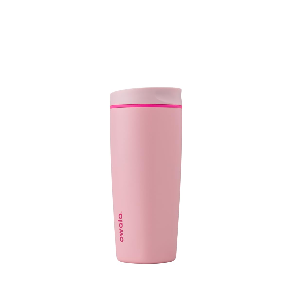 Owala SmoothSip Slider Insulated Stainless Steel Coffee Tumbler, Reusable Iced Coffee Cup, Hot Coffee Travel Mug, BPA Free 12 oz, Pink/Tan (Daybreak)