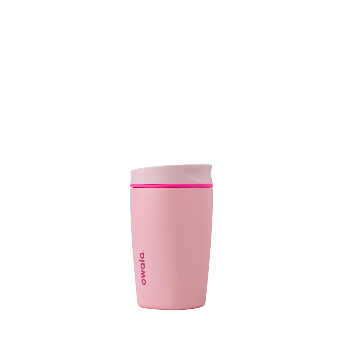 Owala SmoothSip Slider Insulated Stainless Steel Coffee Tumbler, Reusable Iced Coffee Cup, Hot Coffee Travel Mug, BPA Free 12 oz, Pink/Tan (Daybreak)