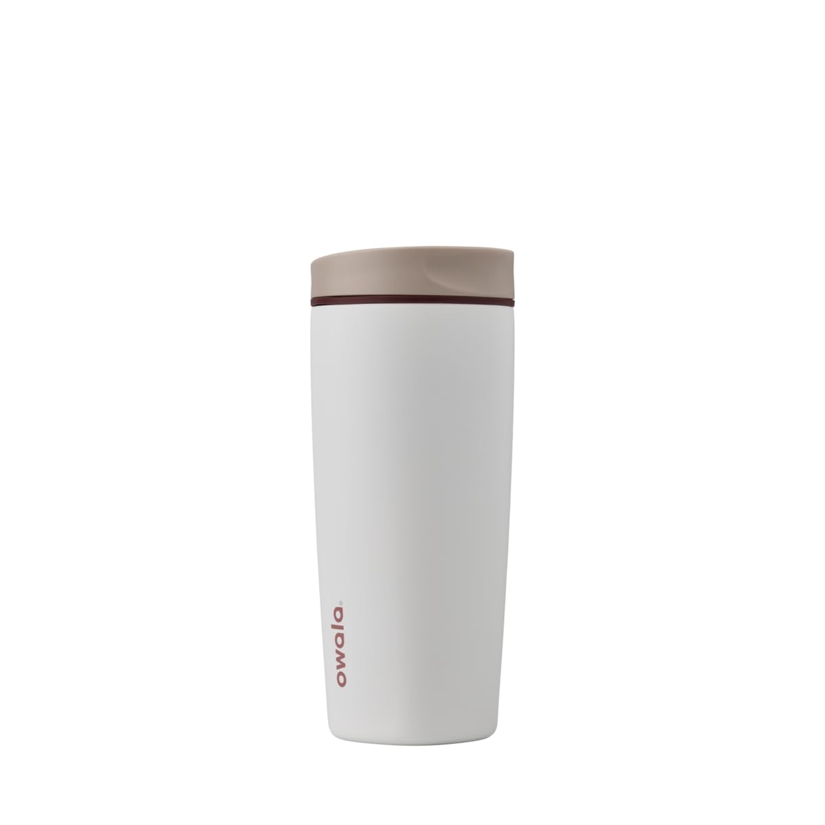 Owala SmoothSip Slider Insulated Stainless Steel Coffee Tumbler, Reusable Iced Coffee Cup, Hot Coffee Travel Mug, BPA Free 12 oz, Pink/Tan (Daybreak)