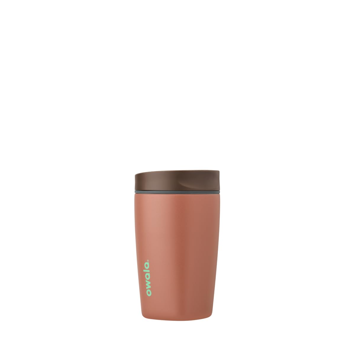 Owala SmoothSip Slider Insulated Stainless Steel Coffee Tumbler, Reusable Iced Coffee Cup, Hot Coffee Travel Mug, BPA Free 12 oz, Pink/Tan (Daybreak)