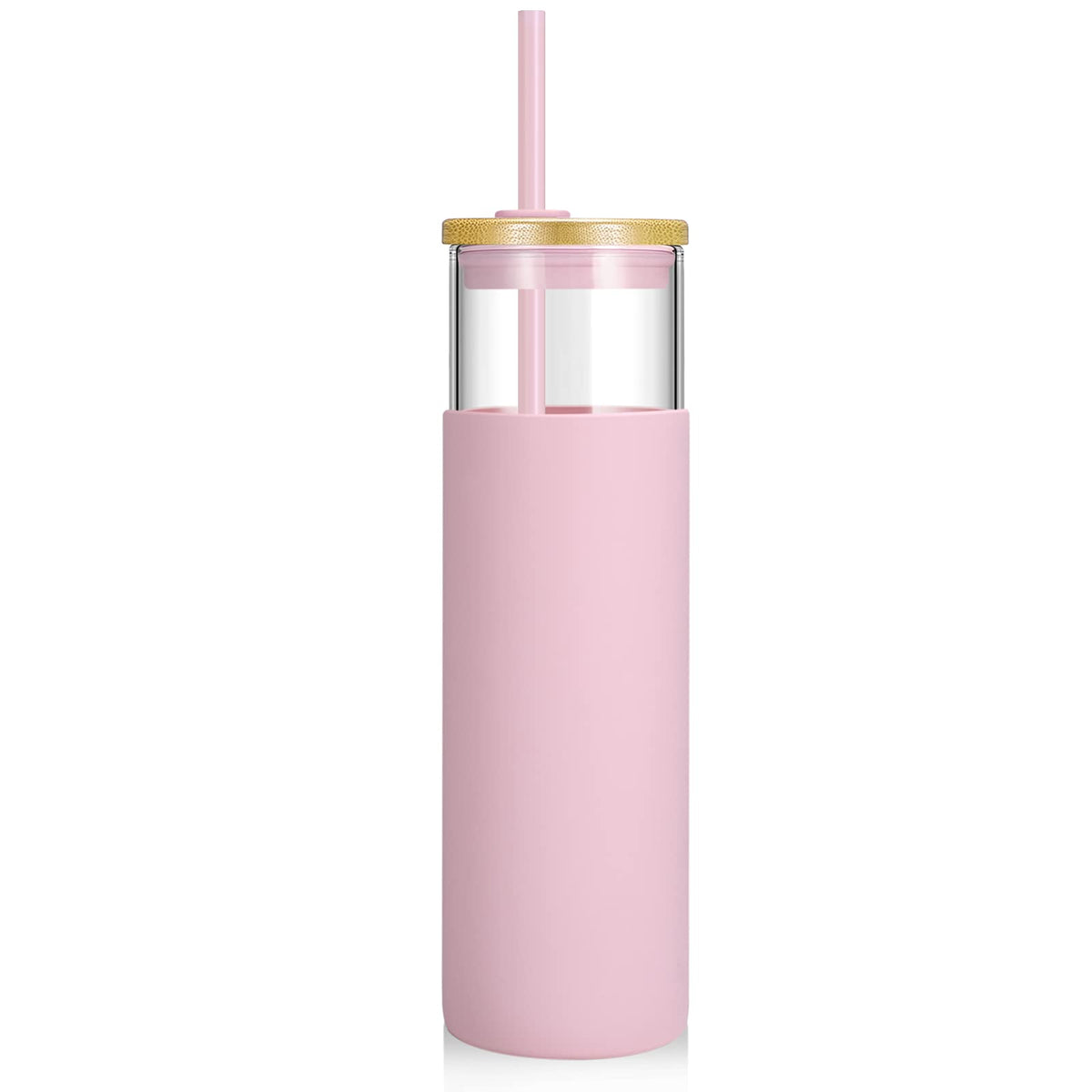 Tronco 24 oz Glass Tumbler with Lids and Straws, Reusable Iced Coffee Cups