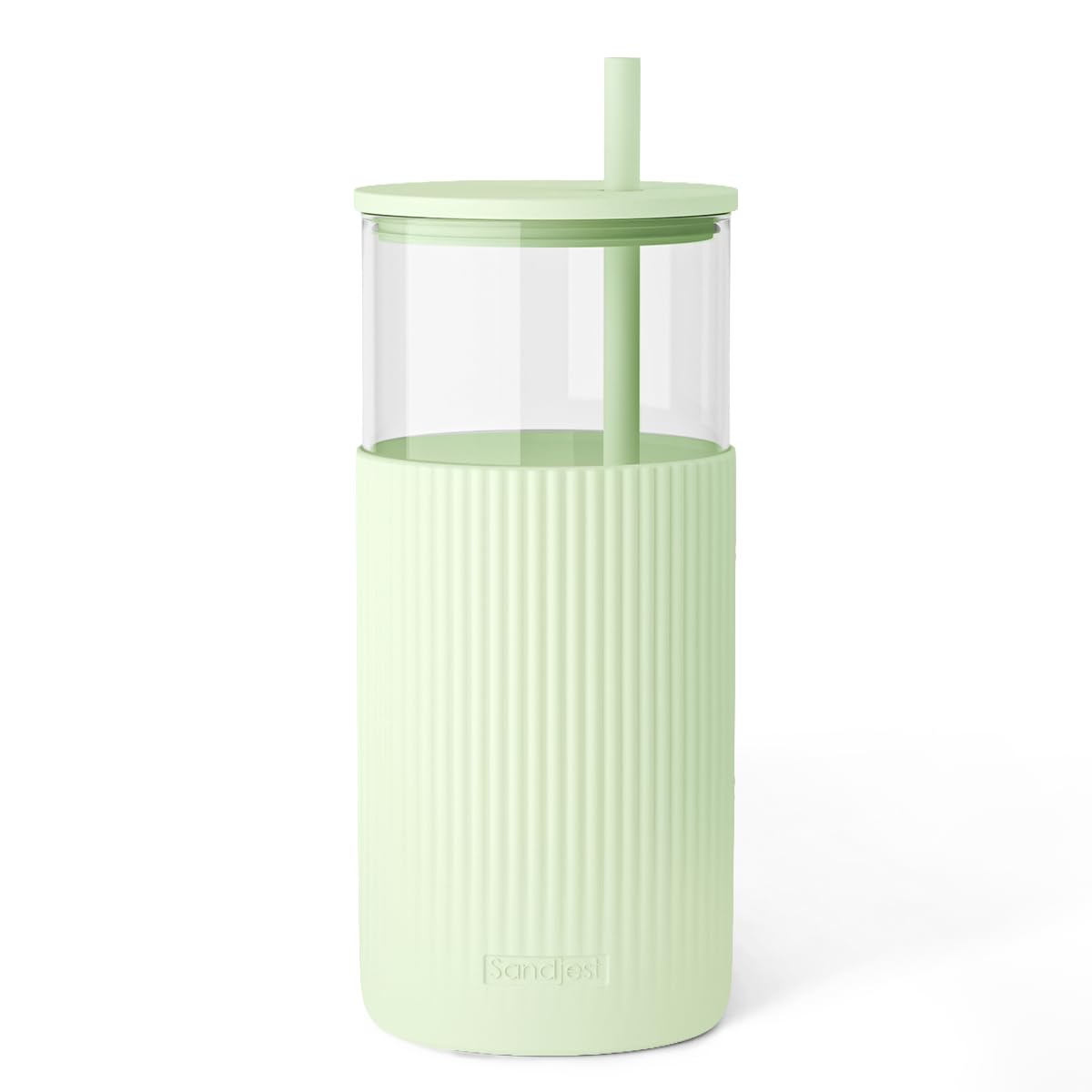 SANDJEST Glass Tumbler with Straw and Lid, Glass Water Bottle with Silicone Sleeve 20oz, Smoothie, Iced Coffee Cup, Gifts for Women Teen Girls Birthday Christmas (Cream)