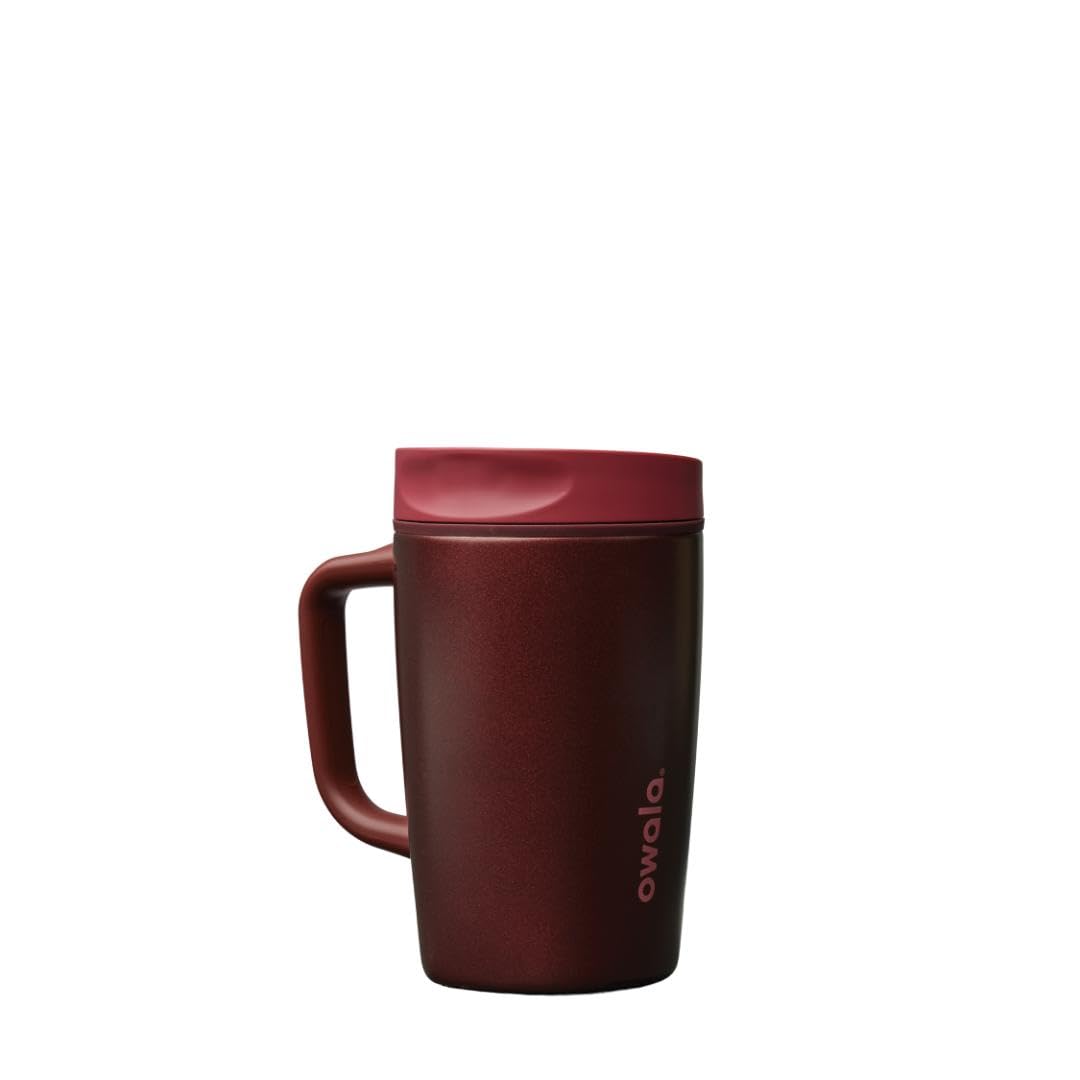 Owala SmoothSip Slider Insulated Stainless Steel Coffee Tumbler, Reusable Iced Coffee Cup, Hot Coffee Travel Mug, BPA Free 12 oz, Pink/Tan (Daybreak)