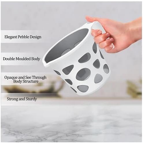 Extremely Premium Plastic Duplex Designer Mugs for Bathroom Bath Accessory x 1 Mug BPA Free Bathing Dabba Camping Mug, Certified Bathing Water Mug - 1.5 Litre Capacity - Assorted Colors (Duplex Grey)