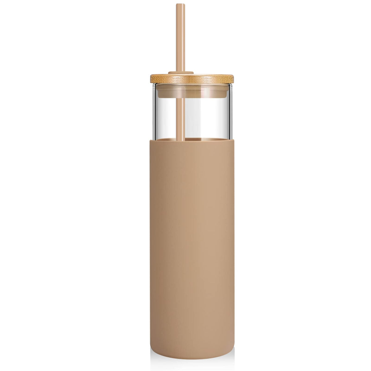 Tronco 24 oz Glass Tumbler with Lids and Straws, Reusable Iced Coffee Cups