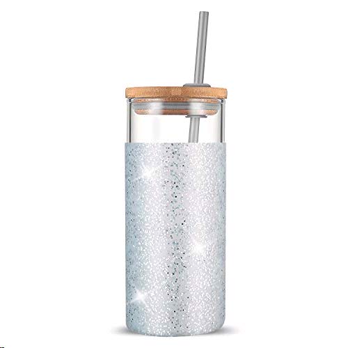 Tronco 20 oz Glass Tumbler with Lids and Straws, Reusable Iced Coffee Cups