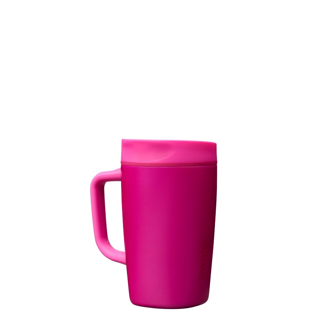 Owala SmoothSip Slider Insulated Stainless Steel Coffee Tumbler, Reusable Iced Coffee Cup, Hot Coffee Travel Mug, BPA Free 12 oz, Pink/Tan (Daybreak)