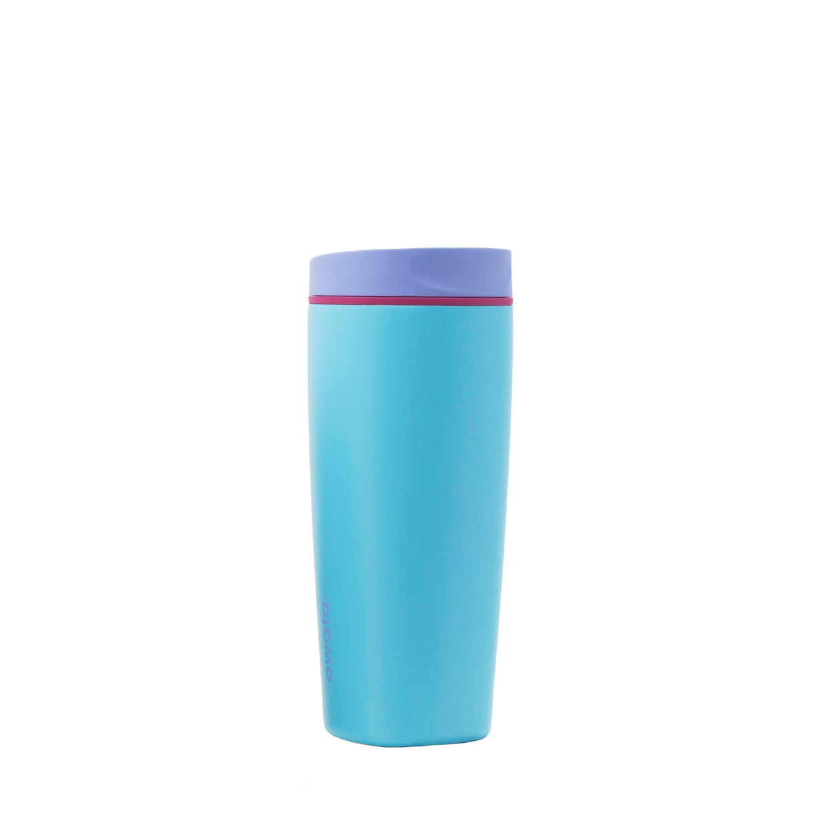 Owala SmoothSip Slider Insulated Stainless Steel Coffee Tumbler, Reusable Iced Coffee Cup, Hot Coffee Travel Mug, BPA Free 12 oz, Pink/Tan (Daybreak)