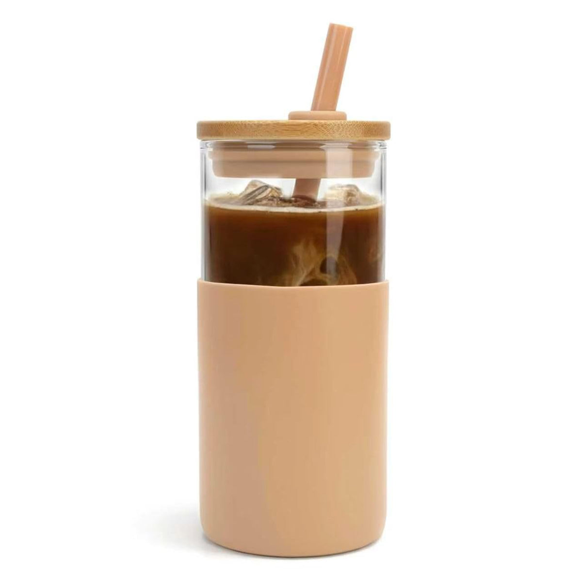 Tronco 24 oz Glass Tumbler with Lids and Straws, Reusable Iced Coffee Cups