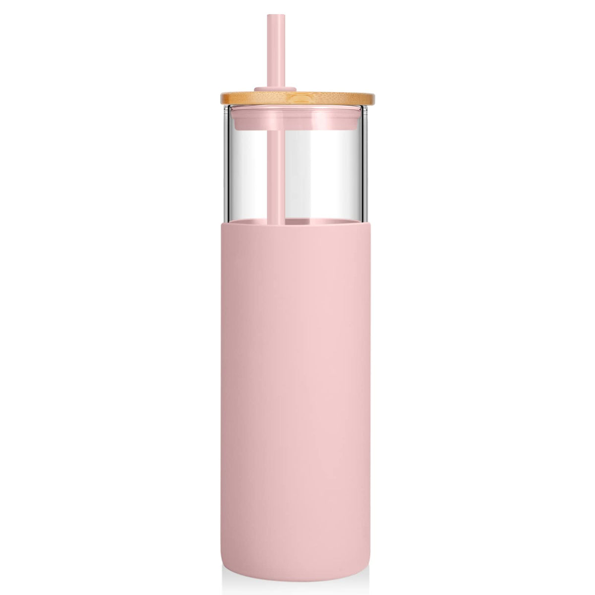 Tronco 24 oz Glass Tumbler with Lids and Straws, Reusable Iced Coffee Cups