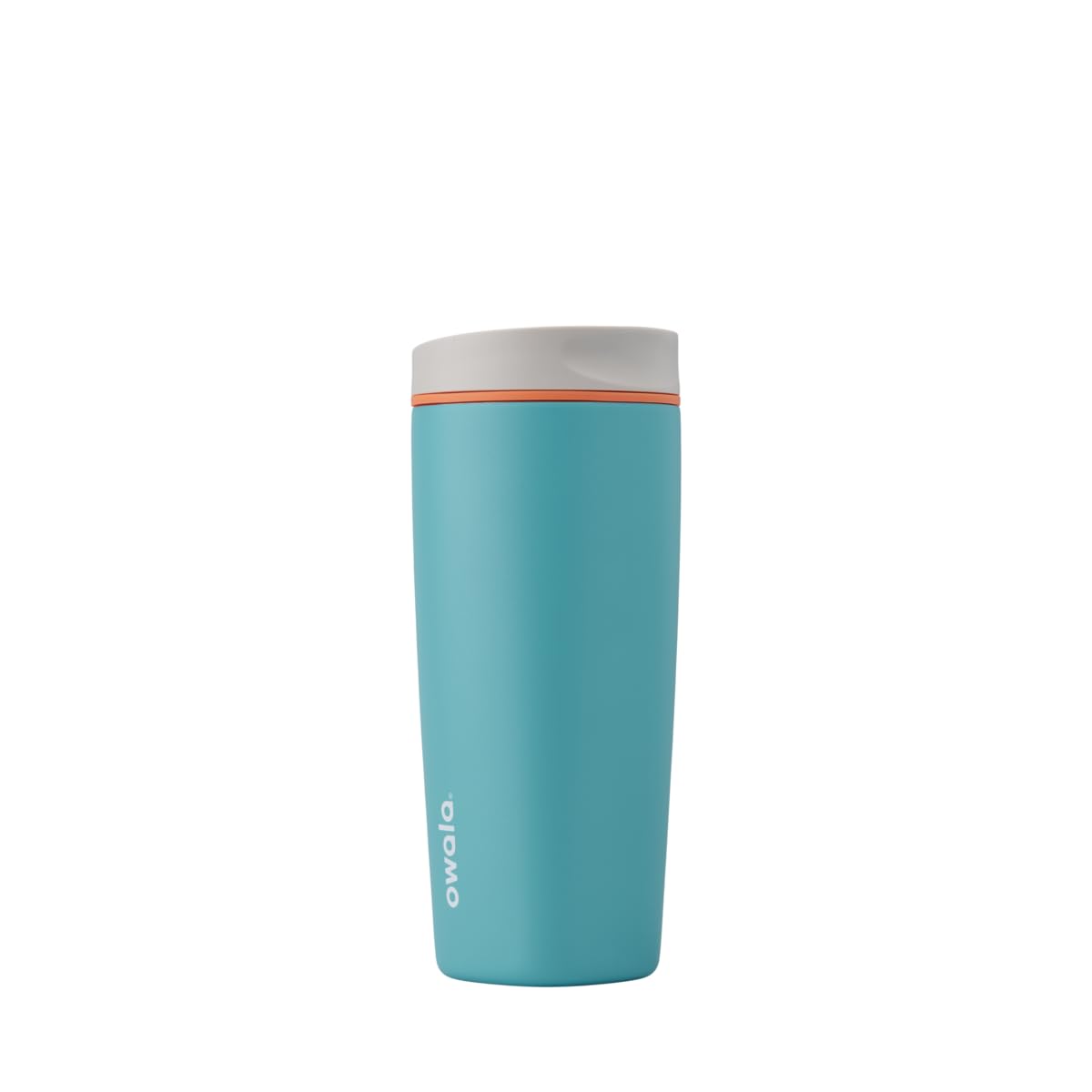 Owala SmoothSip Slider Insulated Stainless Steel Coffee Tumbler, Reusable Iced Coffee Cup, Hot Coffee Travel Mug, BPA Free 12 oz, Pink/Tan (Daybreak)