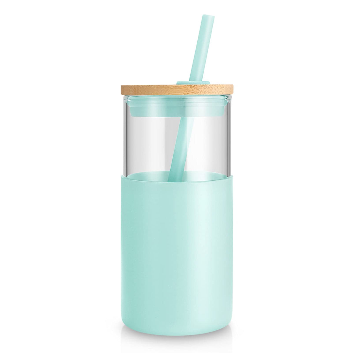Tronco 24 oz Glass Tumbler with Lids and Straws, Reusable Iced Coffee Cups