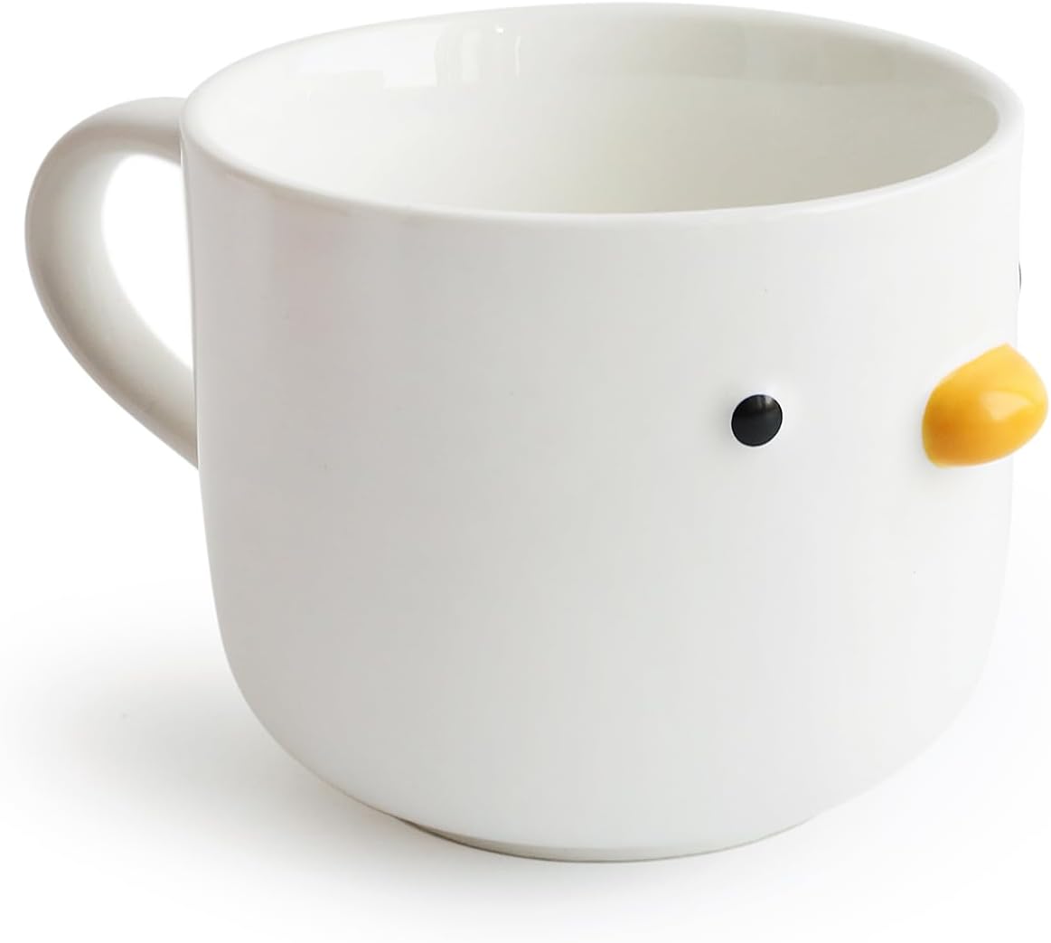 PURROOM Large Breakfast Mug, Handmade Glaze Duck Cup, Safety Ceramic Coffee Mug & Oatmeal Soup Cup, 22 oz Oversized Cute Cereal Cup.
