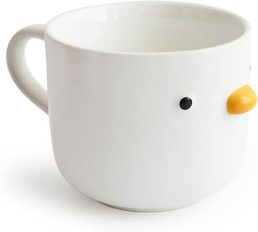 PURROOM Large Breakfast Mug, Handmade Glaze Duck Cup, Safety Ceramic Coffee Mug & Oatmeal Soup Cup, 22 oz Oversized Cute Cereal Cup.