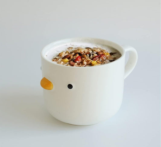 PURROOM Large Breakfast Mug, Handmade Glaze Duck Cup, Safety Ceramic Coffee Mug & Oatmeal Soup Cup, 22 oz Oversized Cute Cereal Cup.