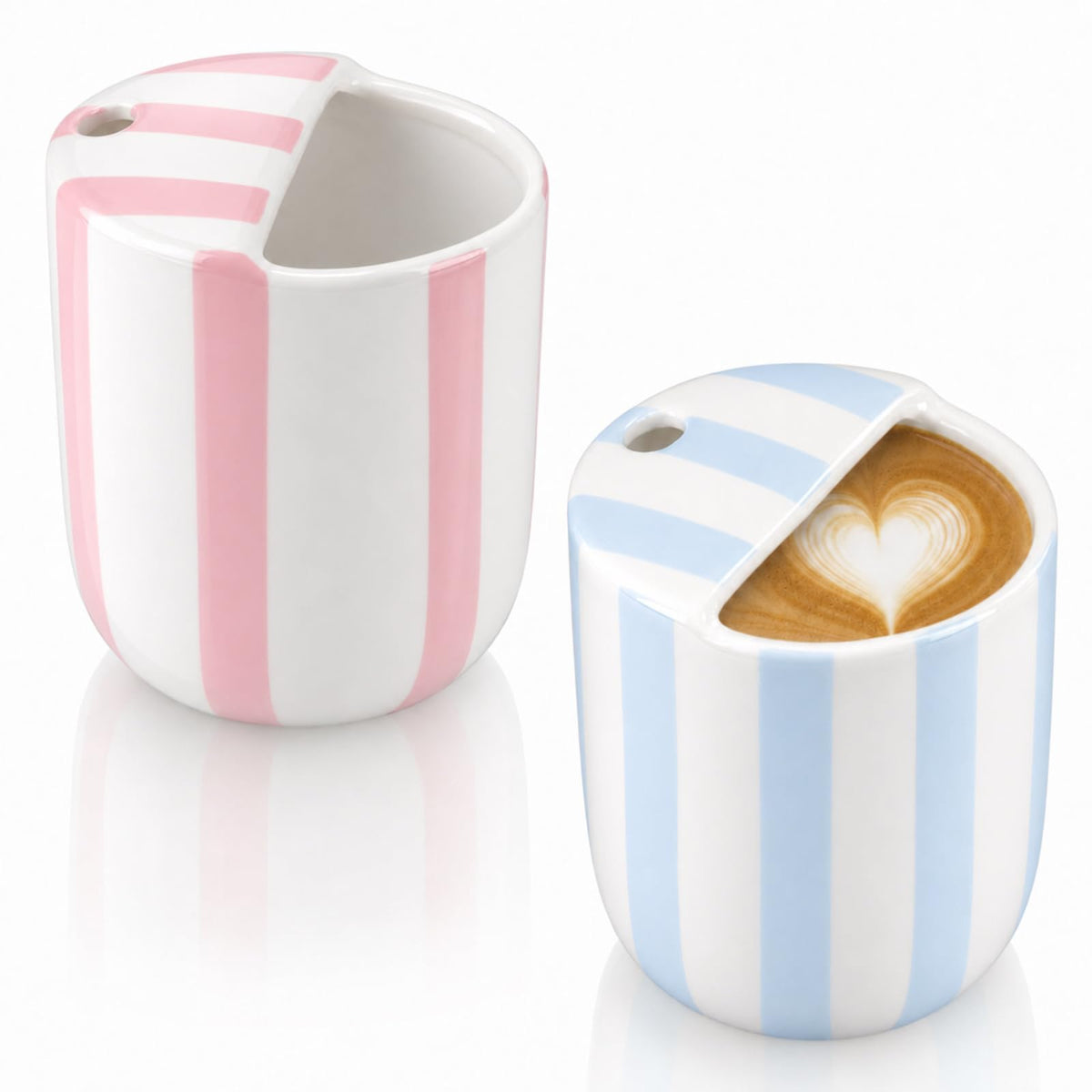 1 Pcs Ceramic Mug with Sip Hole 10 oz Light Blue Striped