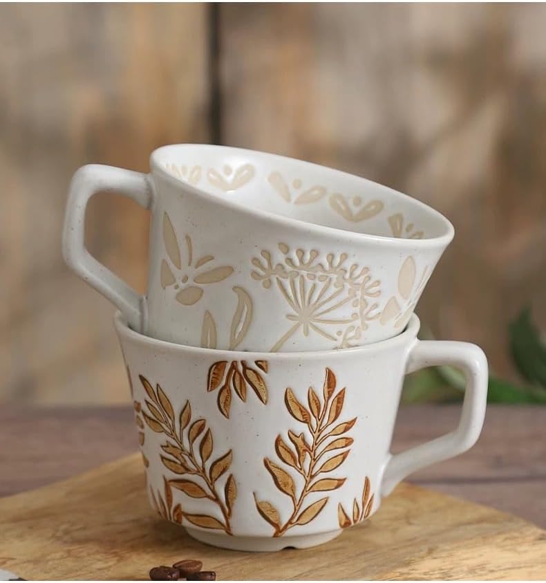 Ceramic Mug, 11oz - Vintage Cups Mug for Coffee Milk Latte Cappuccino Tea, Porcelain Cups Dishwasher Microwave Freezer Safe Stoneware (Brown Leaf Mug 1 pc)