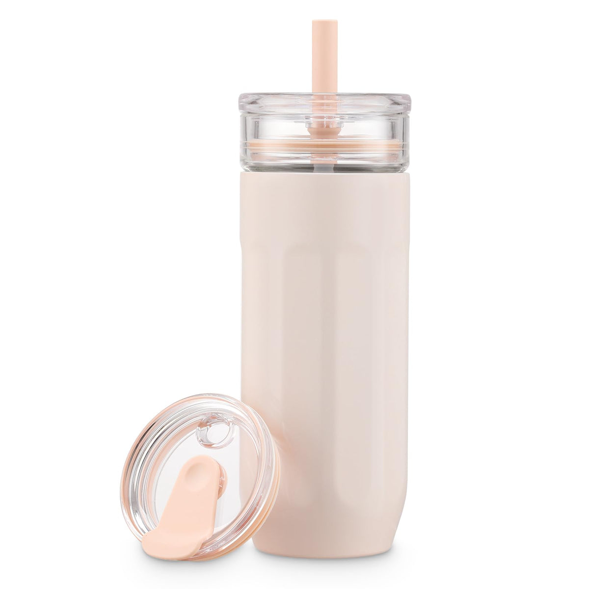 chunmo 18 oz Vacuum Insulated Glass Tumbler with Straw Lid & Spout Lid - Keeps Drinks Cold for 12 Hrs - Perfect Size Iced Coffee Cup - Smoothie Cup - Dishwasher Safe