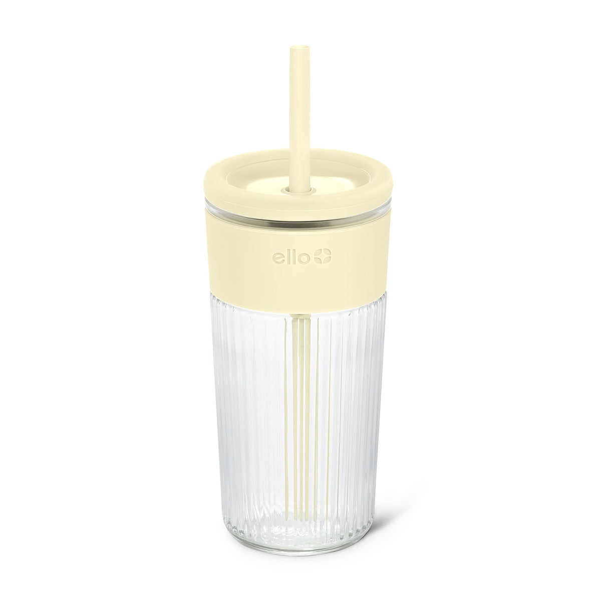 Ello Ava 18oz Glass Tumbler with Straw and Lid for Iced Coffee, Blueberry
