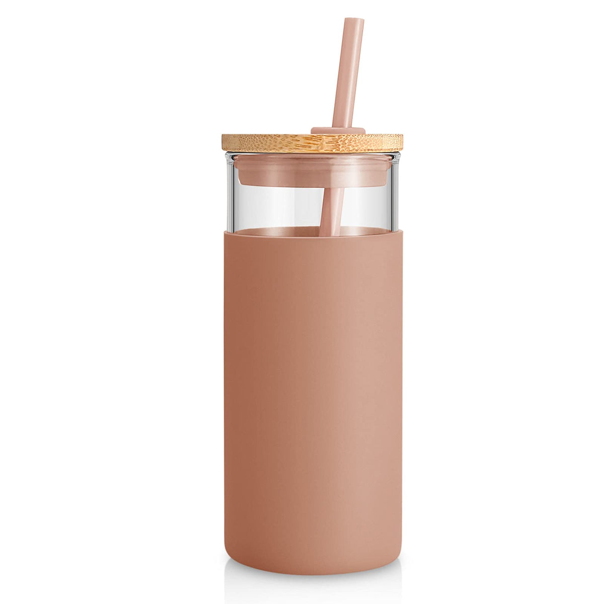 Tronco 20 oz Glass Tumbler with Lids and Straws, Reusable Iced Coffee Cups