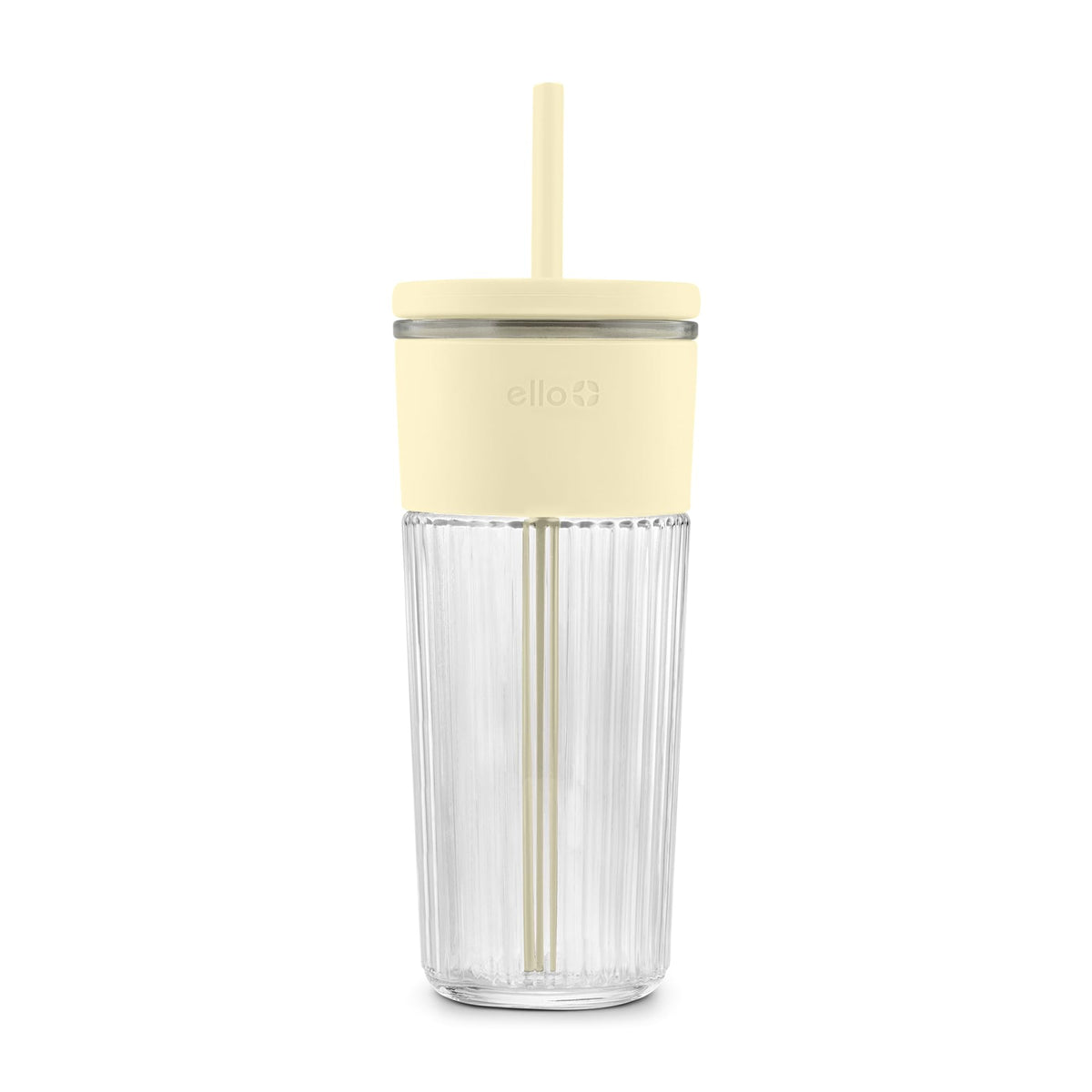 Ello Ava 18oz Glass Tumbler with Straw and Lid for Iced Coffee, Blueberry