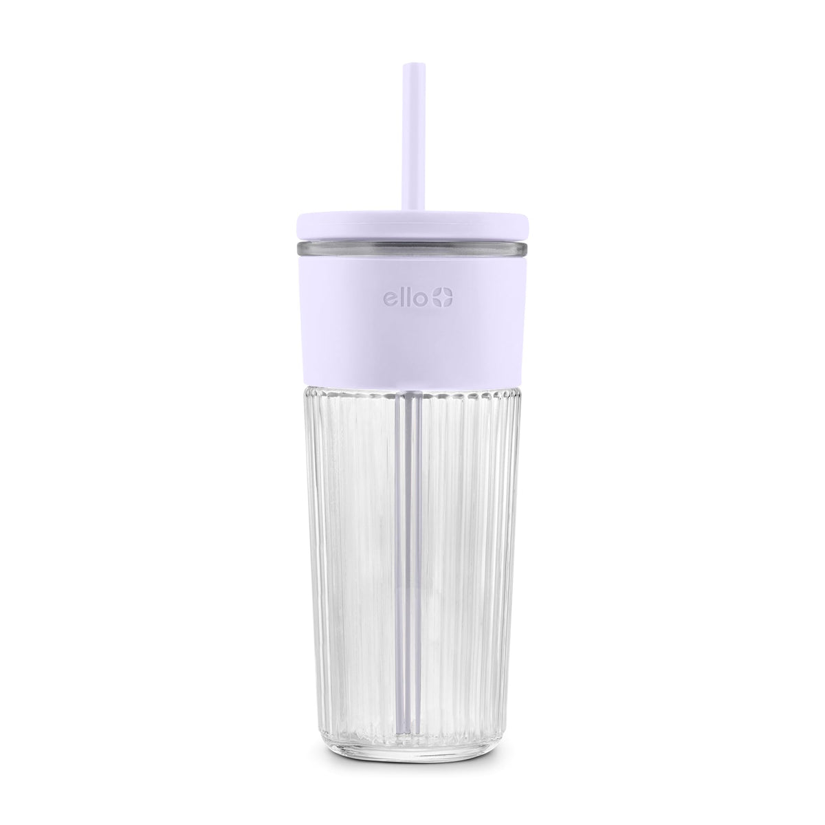 Ello Ava 18oz Glass Tumbler with Straw and Lid for Iced Coffee, Blueberry